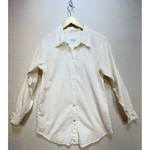 Four Three Seven Women's Button Up Linen Shirt Long Sleeve Size S White Stretch